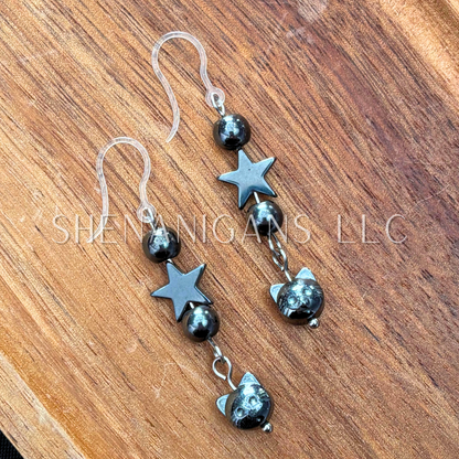Hematite Cat Face Earrings