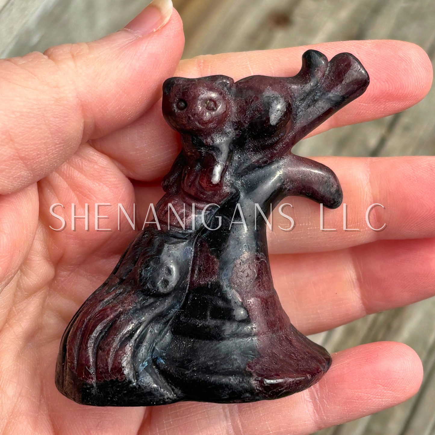 Witch Hat, Broom, Black Cat - Garnet - Crystal Carving