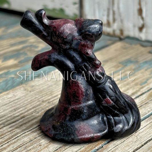 Witch Hat, Broom, Black Cat - Garnet - Crystal Carving