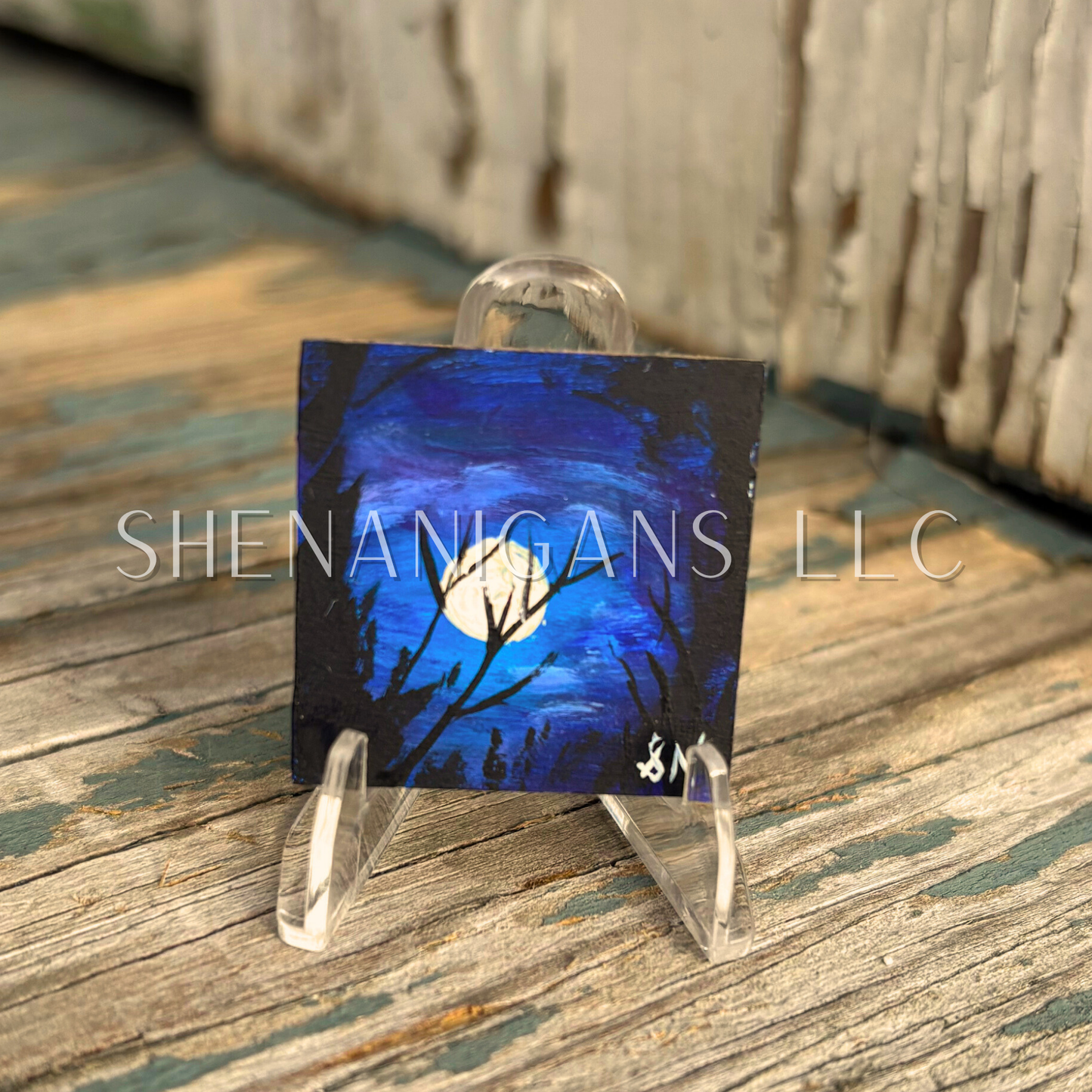 Full Moon Mini Tile Painting by IrisISBeauty - Handpainted Micro Art