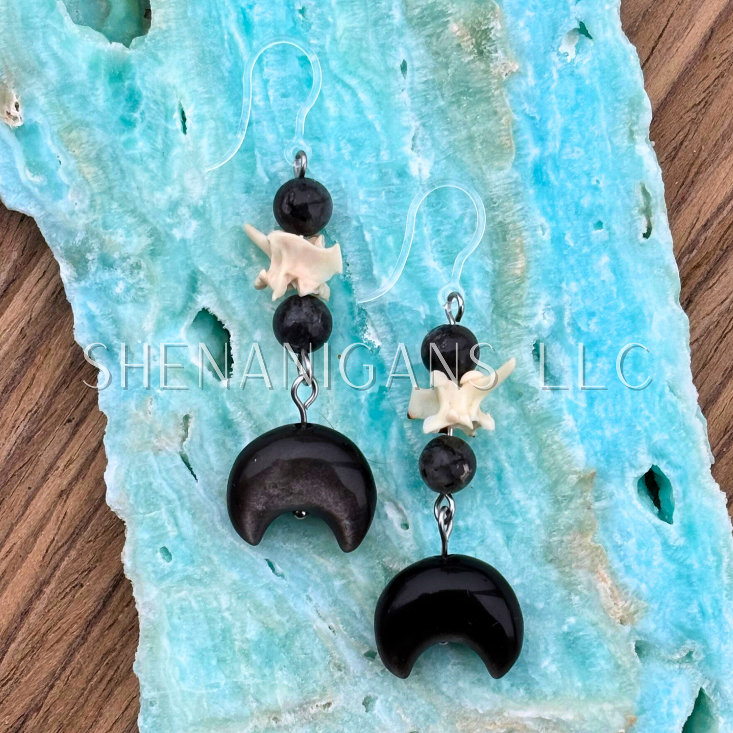 Silver Sheen Obsidian Crescent Moon Earrings