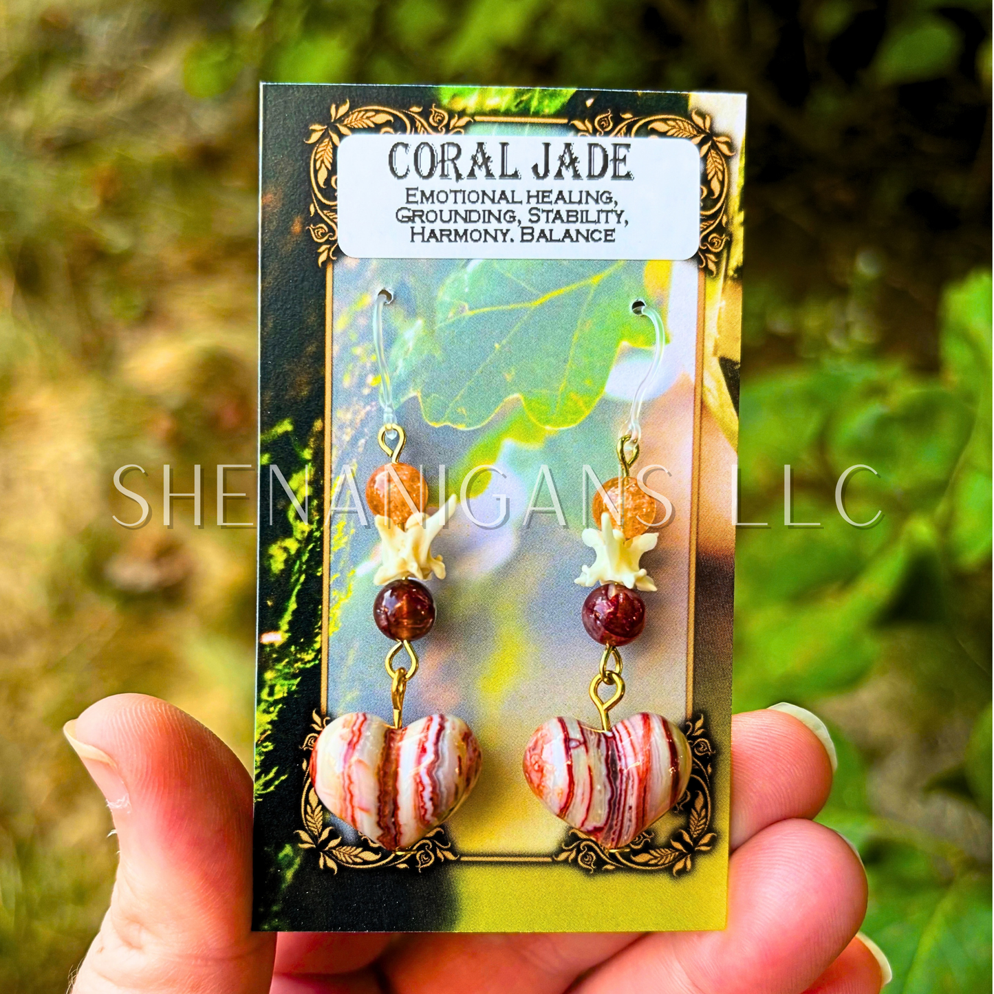 Coral Jade Puffy Heart Earrings