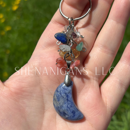 Crescent Moon Crystal Keychain – Celestial Gemstone Charm for Protection & Intention