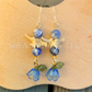 Blue and Gold Bell Flower Dangle Earrings with Snake Vertebrae and Crystal Beads