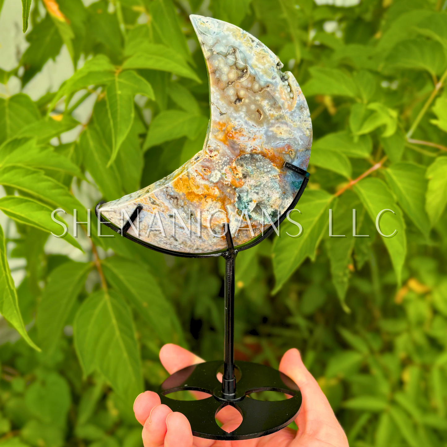 Ocean Jasper Moon on Stand