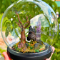 Obsidian Hanging Crystal Bat in Graveyard - Bubble Cloche Dome Art