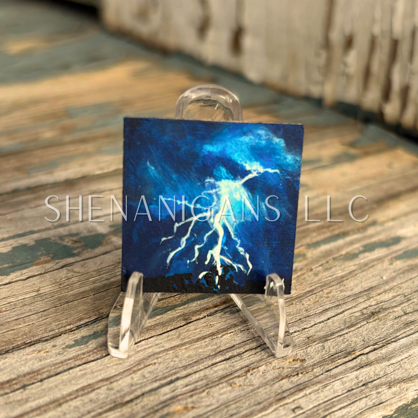Lightning Mini Tile Painting by IrisISBeauty - Handpainted Micro Art