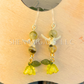 Yellow and Gold Bell Flower Dangle Earrings with Snake Vertebrae and Crystal Beads