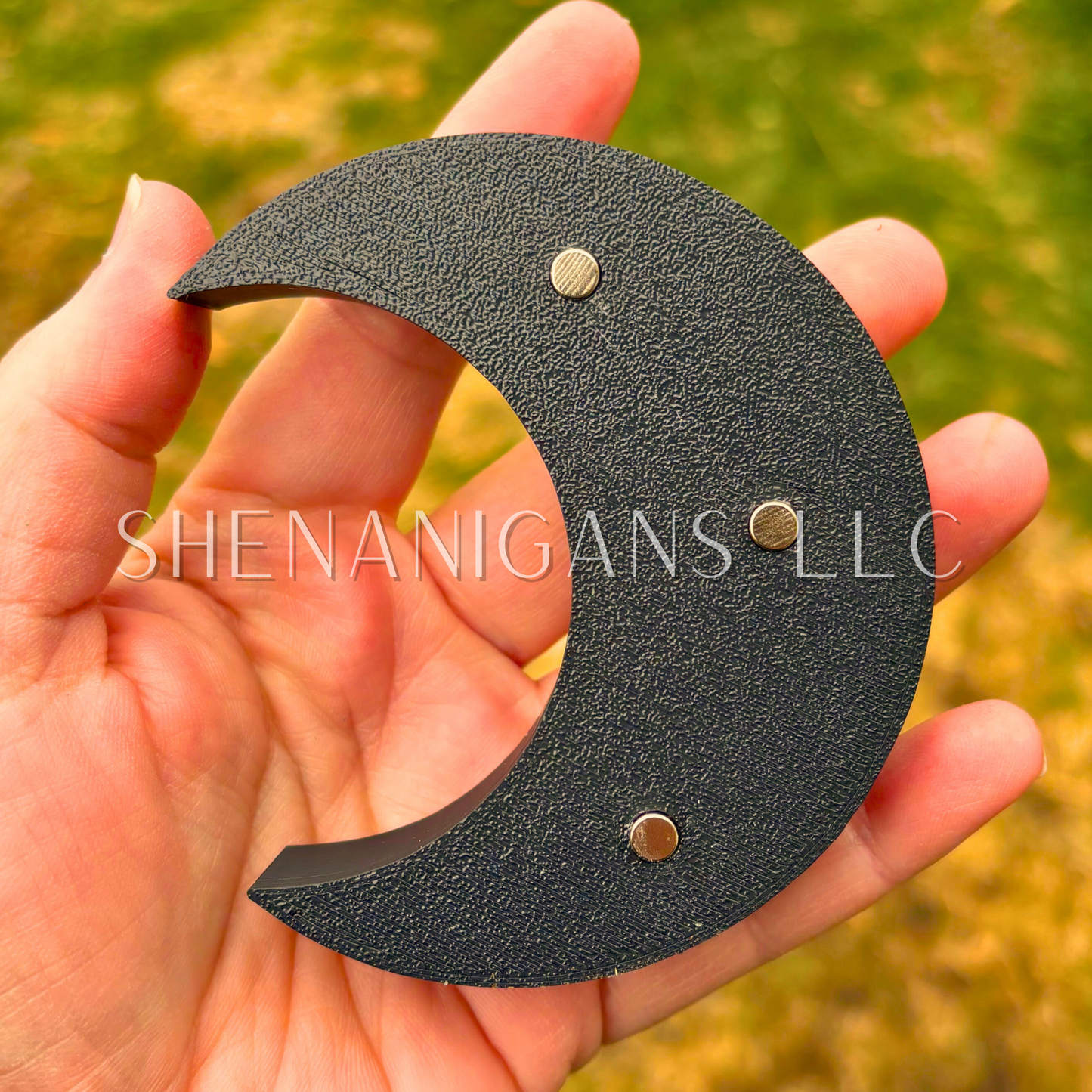 Protection Spell - Mini Crescent Moon Crystal Shelf | 3D Printed Moon Display with Handpicked Crystals, Moss & Trinkets Magnet