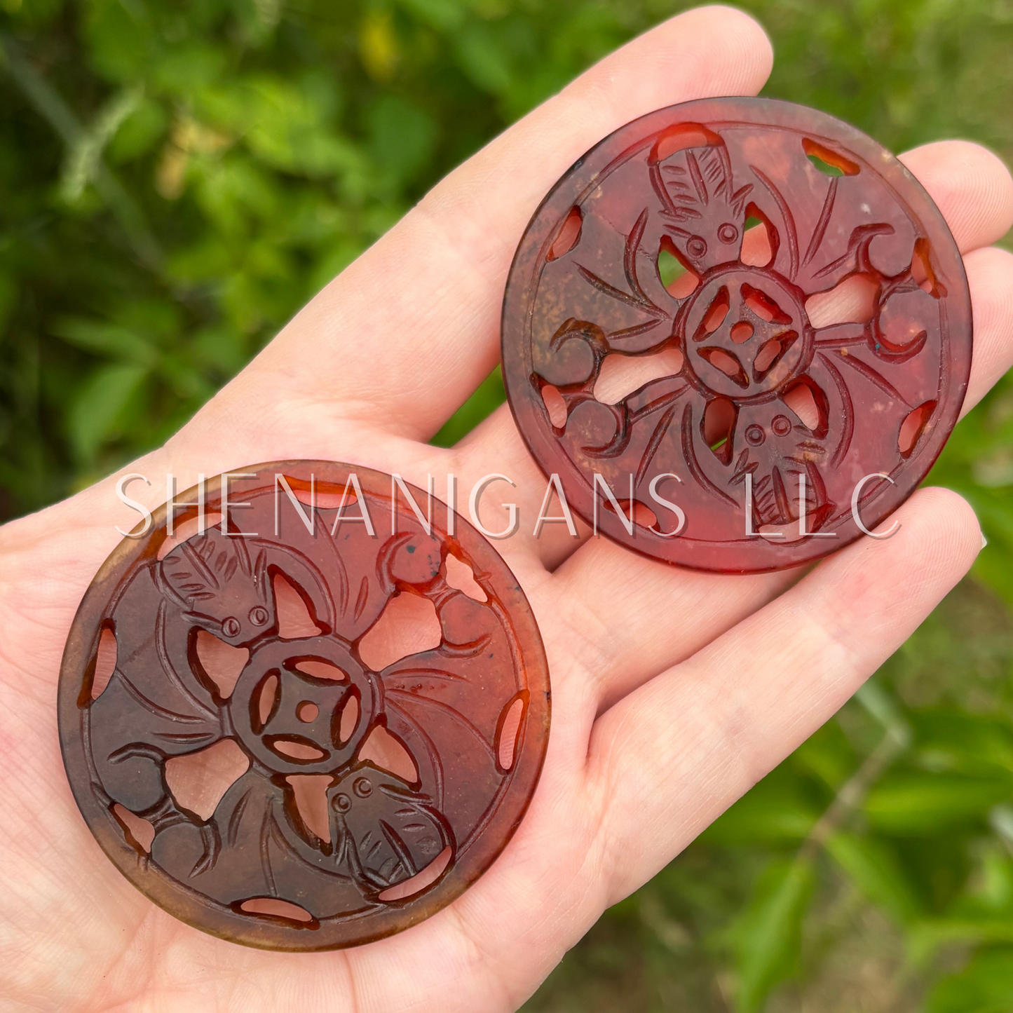 Xiu Jade Bat Circle Flat Carving