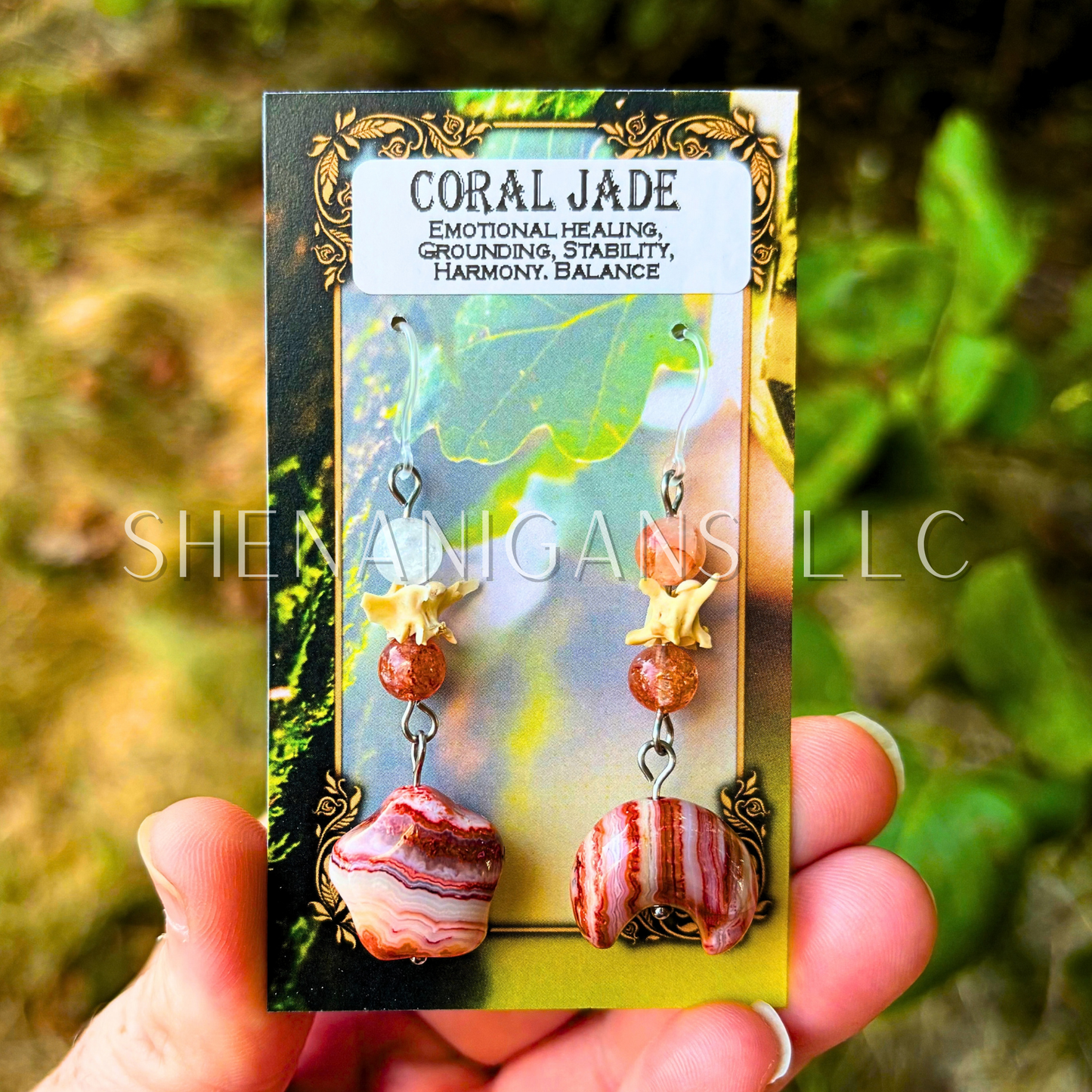 Coral Jade Star and Mood Earrings