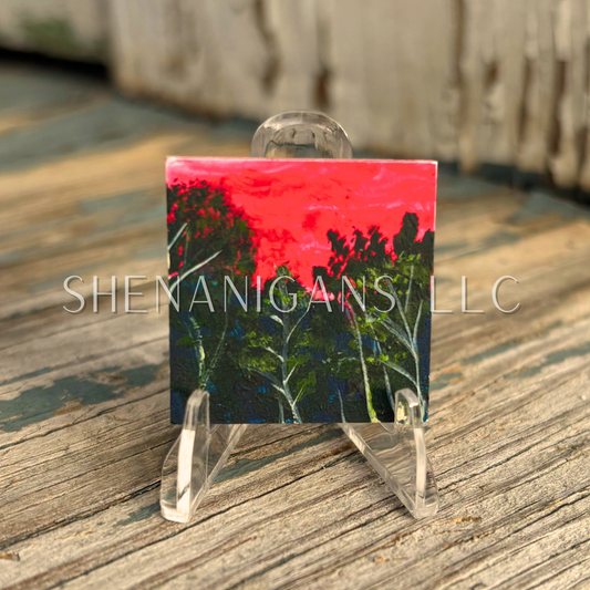 Red Night Sky Mini Tile Painting by IrisISBeauty - Handpainted Micro Art
