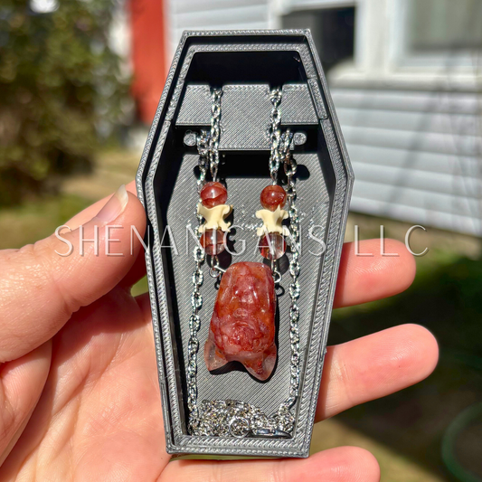 Fire Quartz Bat Necklace – Crystal Carving with Fire Quartz Beads