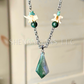 Moss Agate Teardrop Diamond Pendant Necklace with Snake Vertebrae