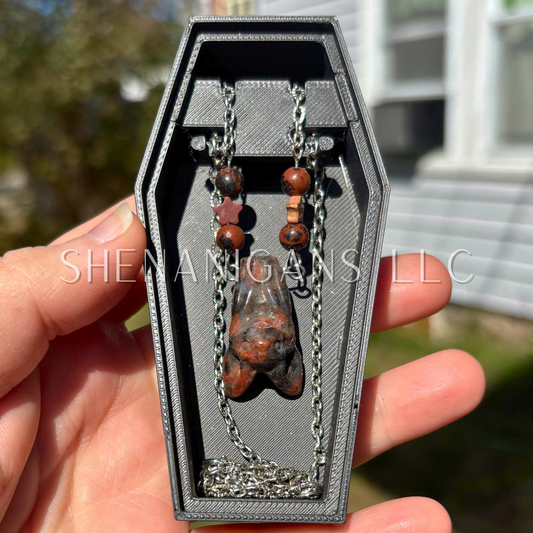 Mahogany Obsidian Bat Necklace – Crystal Carving with Mahogany Obsidian Beads