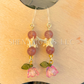 Pink and Gold Bell Flower Dangle Earrings with Snake Vertebrae and Crystal Beads
