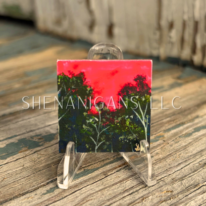 Red Night Sky Mini Tile Painting by IrisISBeauty - Handpainted Micro Art