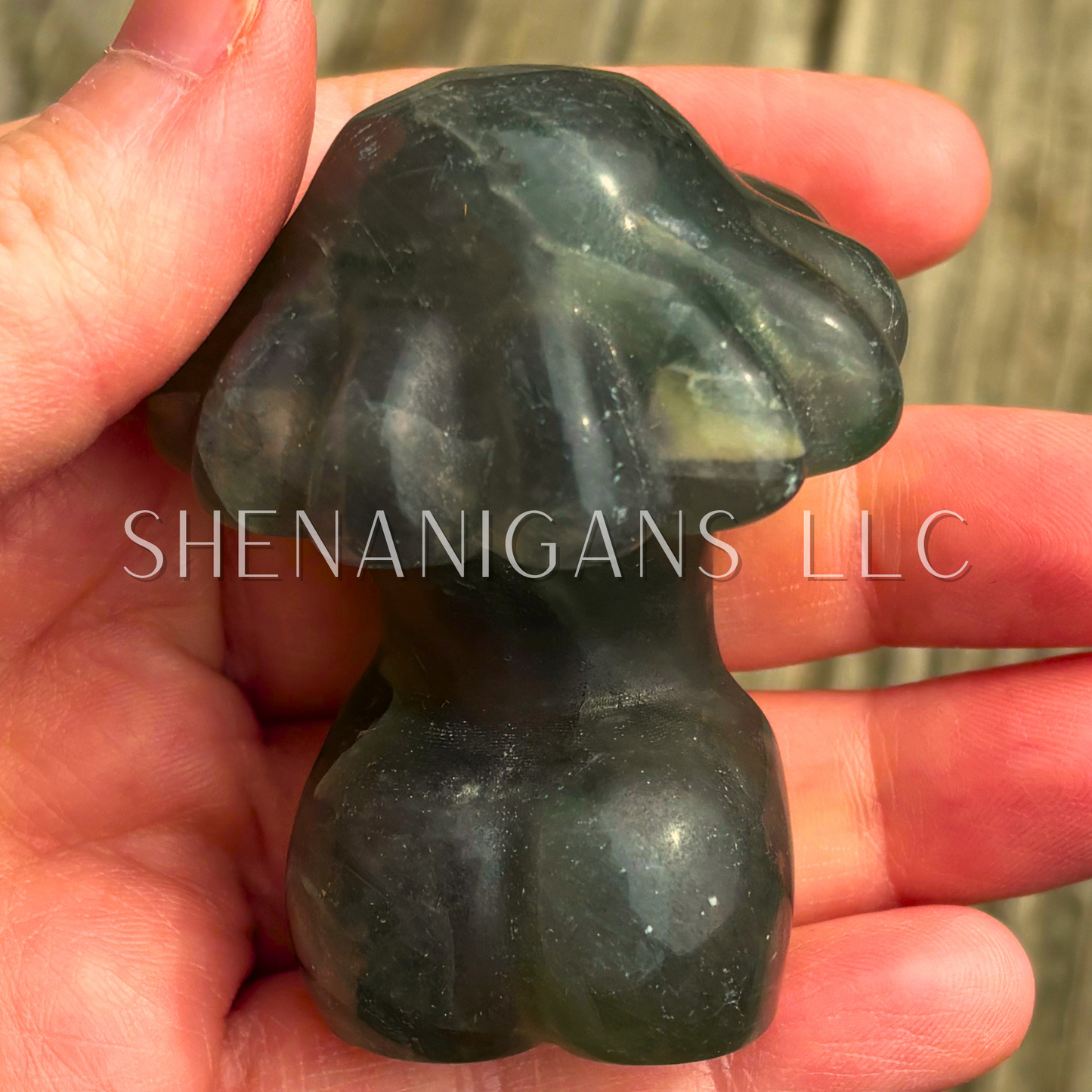 Mushroom Lady Body - Green Flourite - Crystal Carving