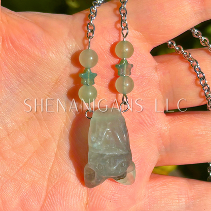 Fruit Bat Necklace – Green Fluorite Bat with Fluorite Beads