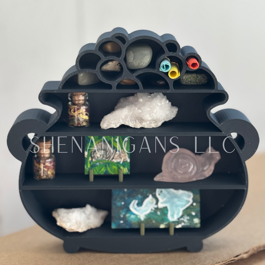 Curio Shelf Cauldron Bubbling - 2 Shelf - Trinket, Desk, Crystal