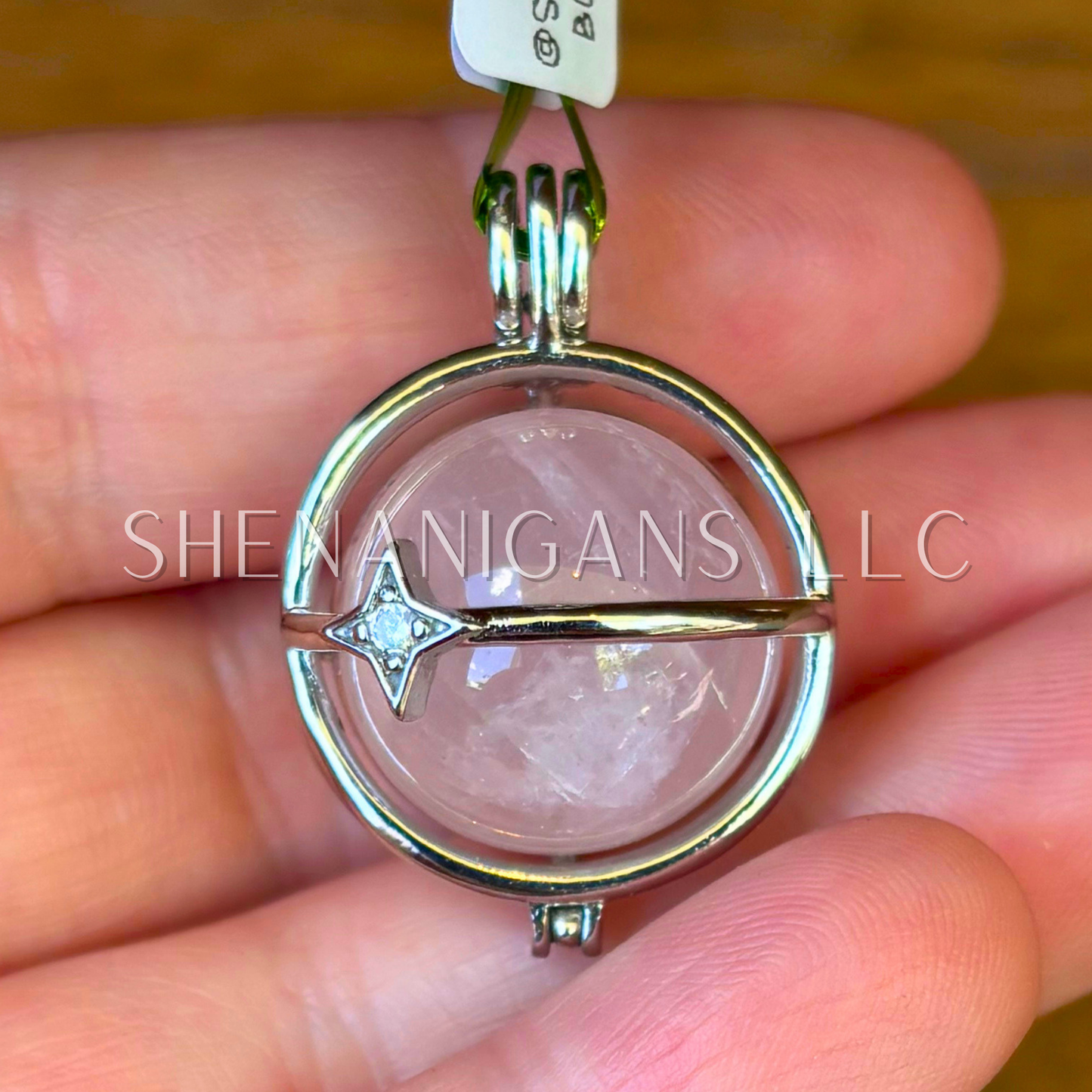 Rose Quartz Shooting Star Cage Crystal Holder Pendant – Adjustable Cage for Interchangeable Crystals