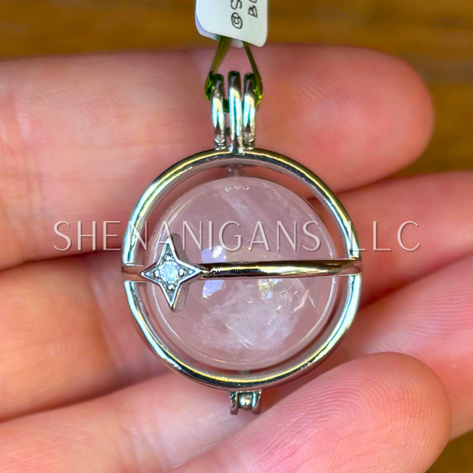 Rose Quartz Shooting Star Cage Crystal Holder Pendant – Adjustable Cage for Interchangeable Crystals