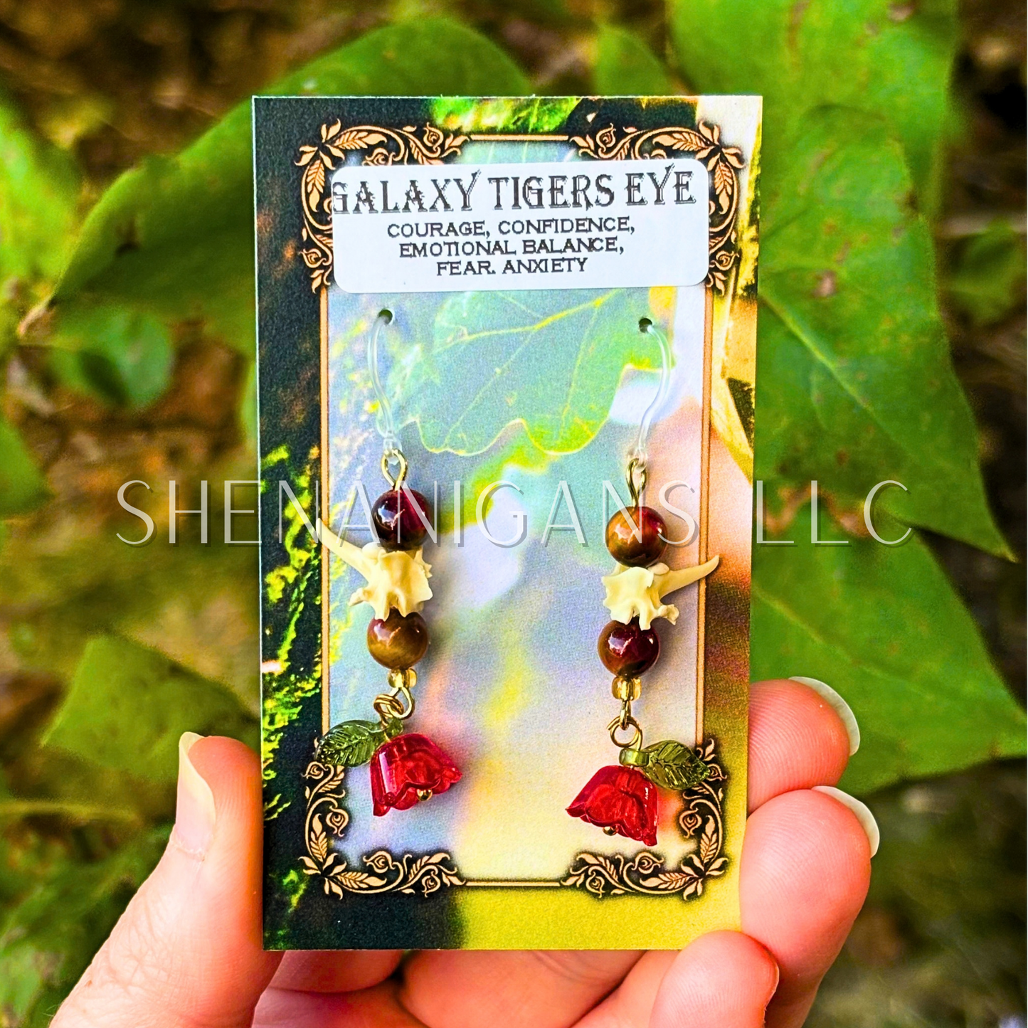 Bell Flower Dangle Earrings with Snake Vertebrae and Crystal Beads
