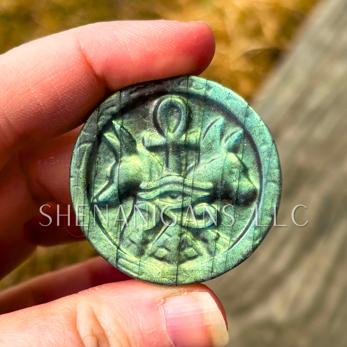 Anubis Labradorite Flat Carving