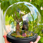 Obsidian Hanging Crystal Bat in Graveyard - Bubble Cloche Dome Art
