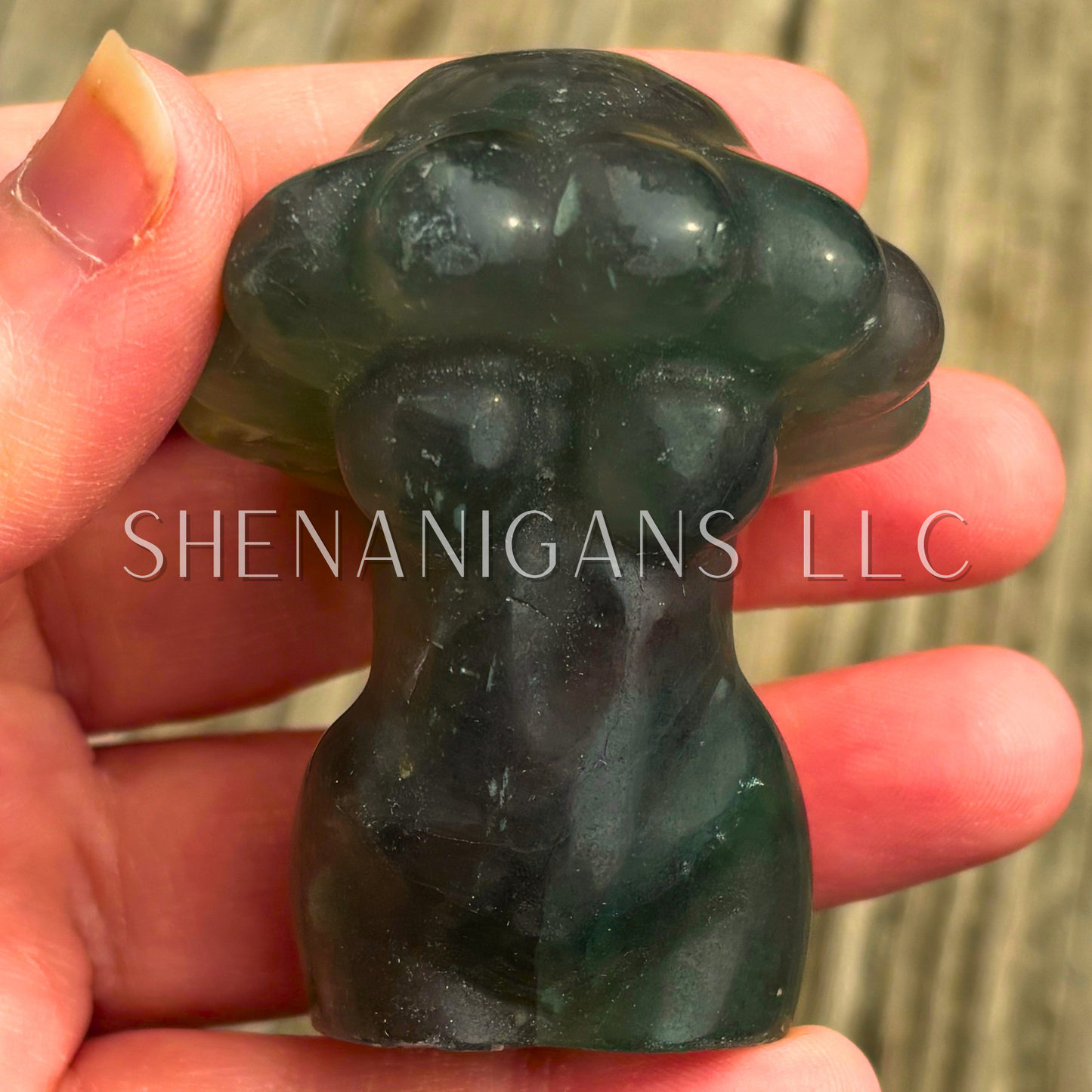 Mushroom Lady Body - Green Flourite - Crystal Carving