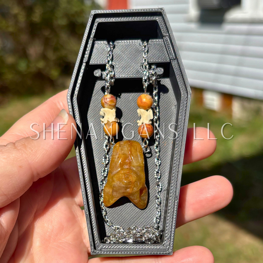 Golden Healer Bat Necklace – Crystal Carving with Golden Healer Beads
