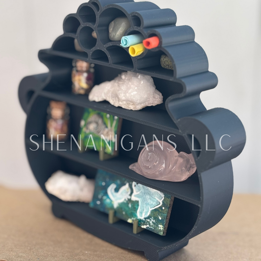 Curio Shelf Cauldron Bubbling - 2 Shelf - Trinket, Desk, Crystal
