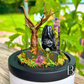 Obsidian Hanging Crystal Bat in Graveyard - Bubble Cloche Dome Art