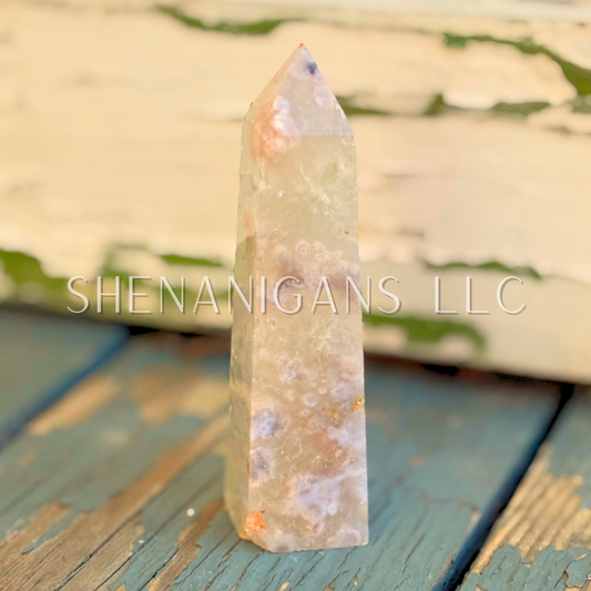 3.5" Flower Agate Polished Point Mineral Specimen Gemstone Crystal Obelisk Wand