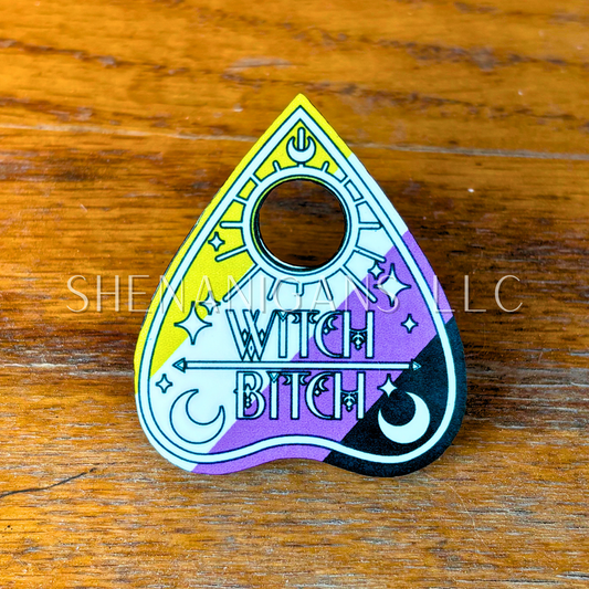 Nonbinary Pride Flag Planchette Pin (Pronoun Styles Available)