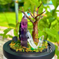 Obsidian Hanging Crystal Bat in Graveyard - Bubble Cloche Dome Art