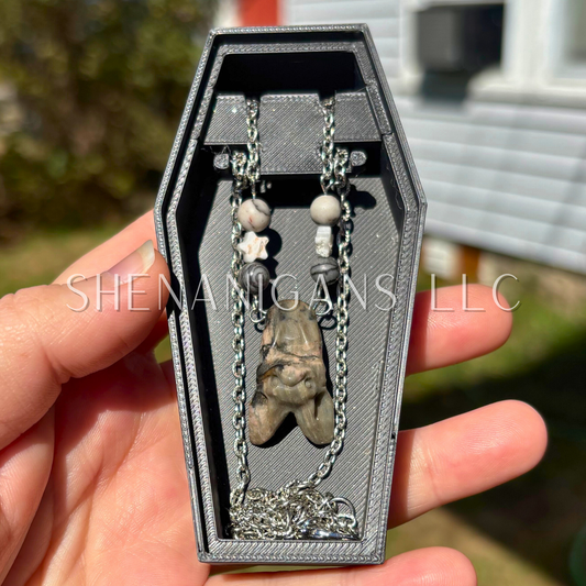 Spider Web Jasper Bat Necklace – Crystal Carving with Picasso Jasper & Spiderweb Jasper Beads