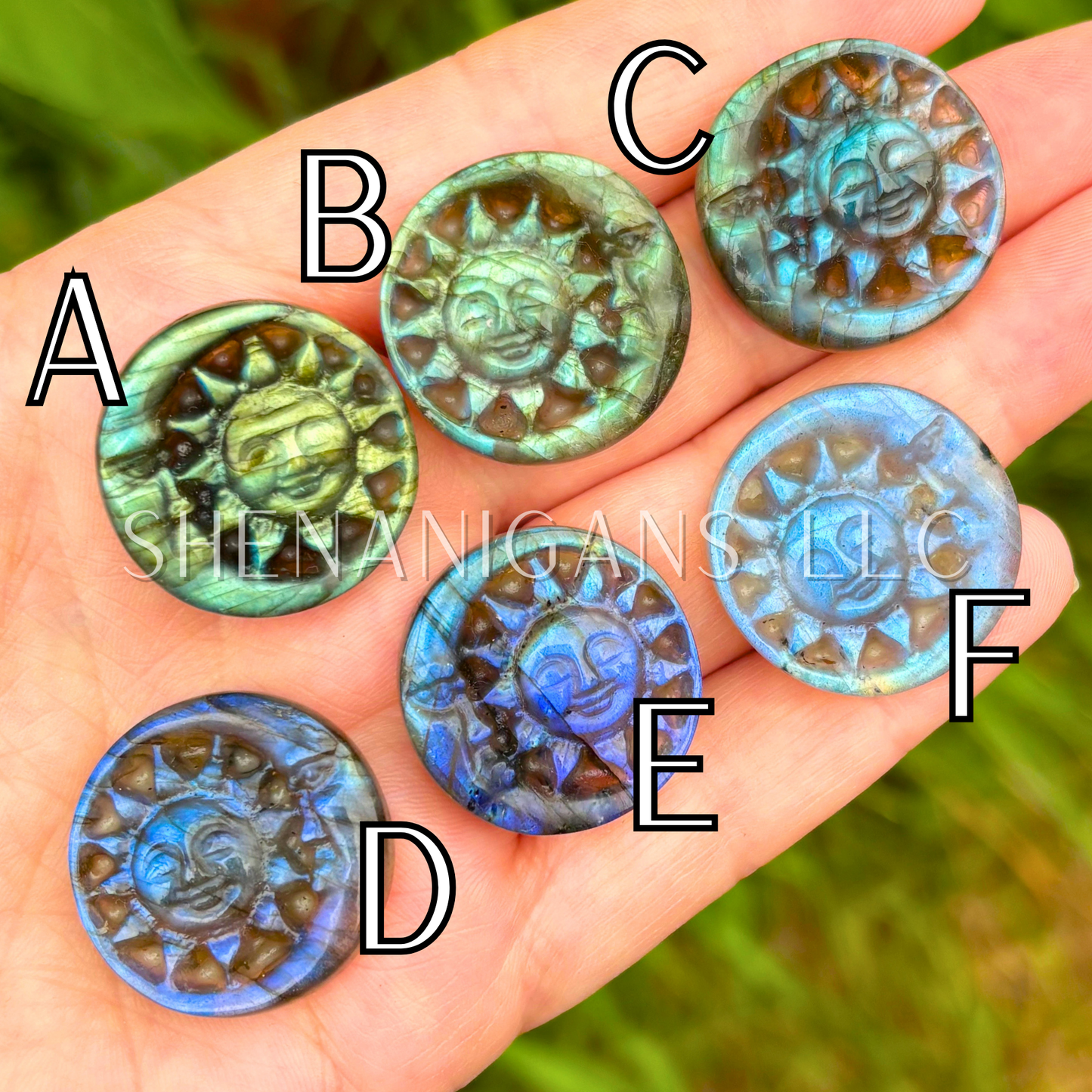 Sun Moon Face Labradorite Flat Carving