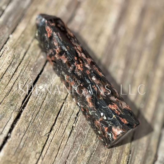 Mica with Red Quartz Polished Point Mineral Specimen Gemstone Crystal Obelisk Wand