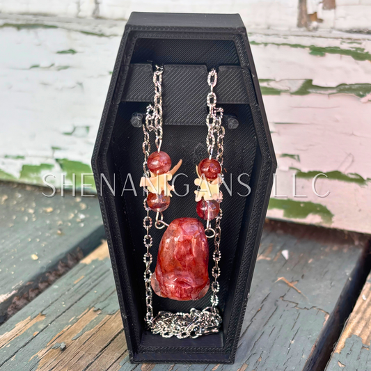 Fire Quartz Bat Necklace – Crystal Carving with Fire Quartz Beads