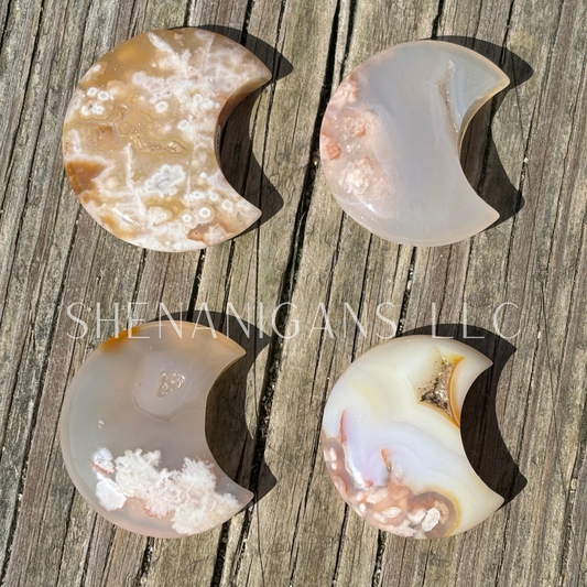 Flower Agate Crescent Moon - Crystal Carving