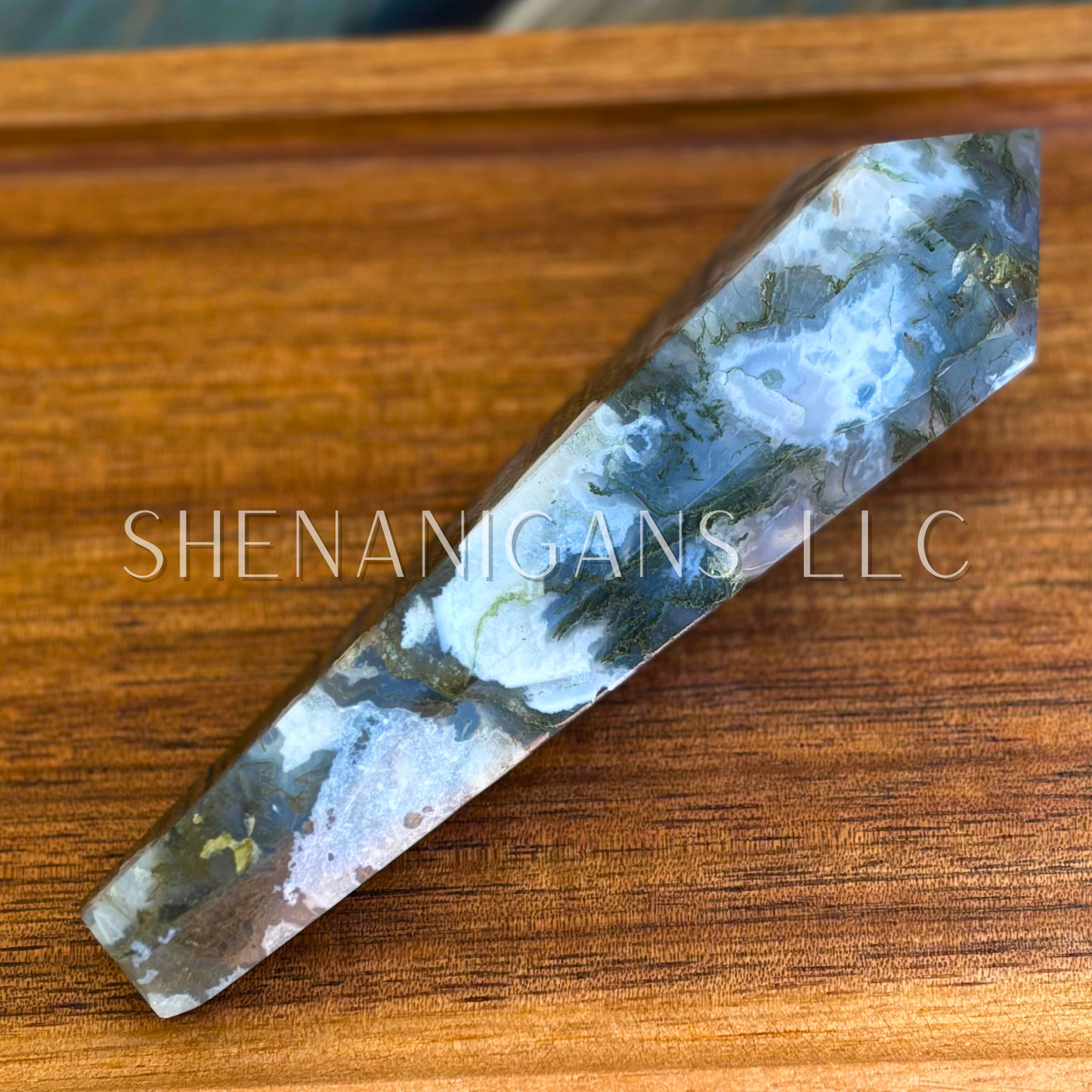Moss agate wand