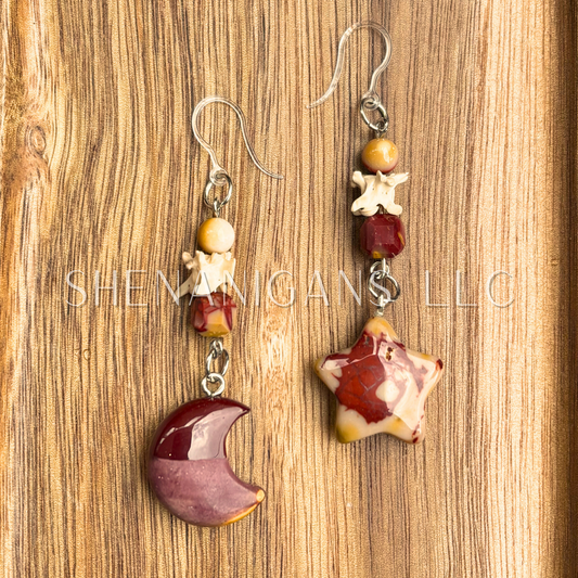 Mookaite Moon & Star Earrings