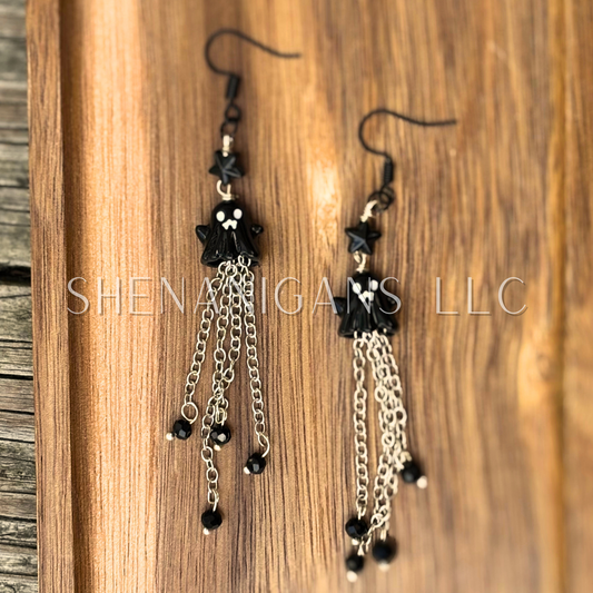 Black Vampire Ghostie Earrings – Gothic Halloween Jewelry with Stainless Steel Fishhooks