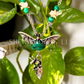 Malachite Flying Bat with Anatomical Heart Necklace with Snake Vertebrae