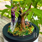 Obsidian Hanging Crystal Bat in Graveyard - Bubble Cloche Dome Art