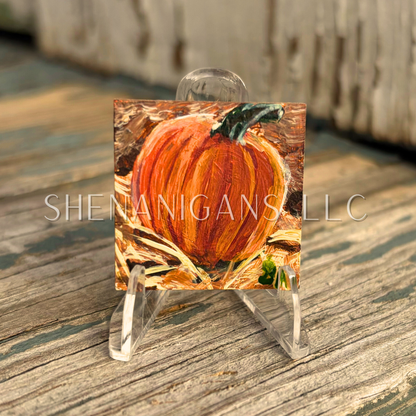 Pumpkin Mini Tile Painting by IrisISBeauty - Handpainted Micro Art