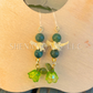 Green and Gold Bell Flower Dangle Earrings with Snake Vertebrae and Crystal Beads