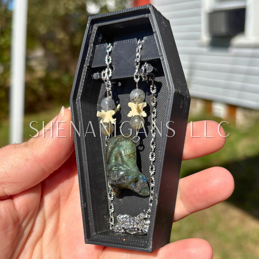 Labradorite Bat Necklace – Crystal Carving with Labradorite Beads
