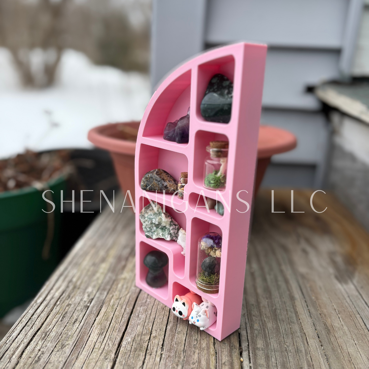 Curio Shelf Half Arch Left - 9 Section - Trinket, Desk, Crystal